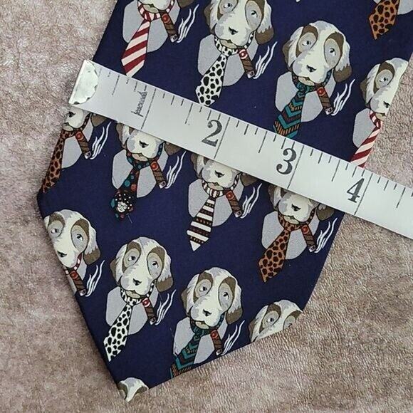 Vicky Davis "Cigar Hound" Dog Print Men's 100% Silk Classic Necktie - Picture 8 of 8